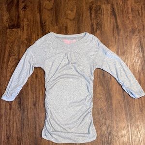 Free People Cinched Side/Arms Silver Sparkle Fitted Knit 3/4 Sleeve Sweater-Sz S